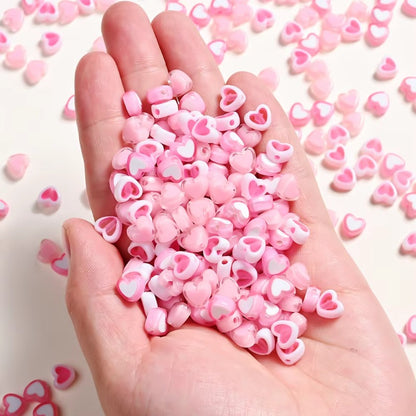 100pcs/set 7x8mm Pink Peach Gradient Heart Acrylic Beads