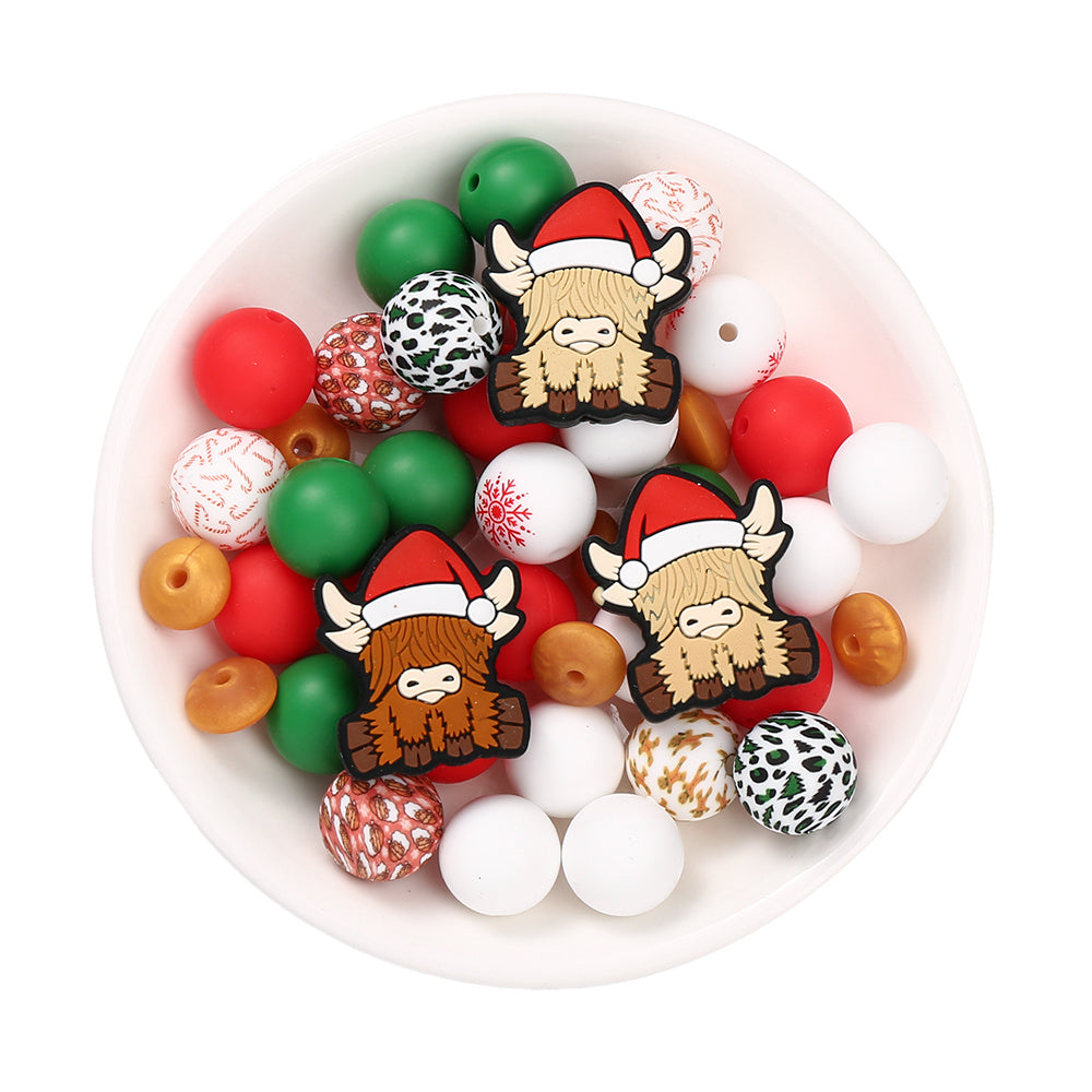 54pcs Christmas Silicone Highland Cow Bead Set