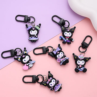 6pcs Kuromi Keychians Set Black Keychain Kit for Bag, Shoes, Coat Decor
