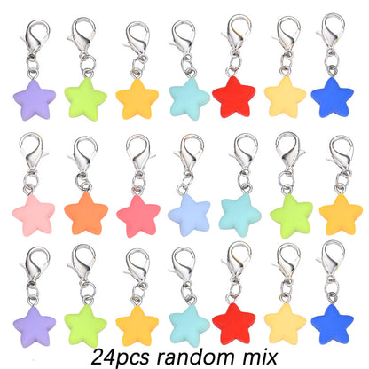 24PCS Multicolor Resin Heart & Star Mini Keychain Set