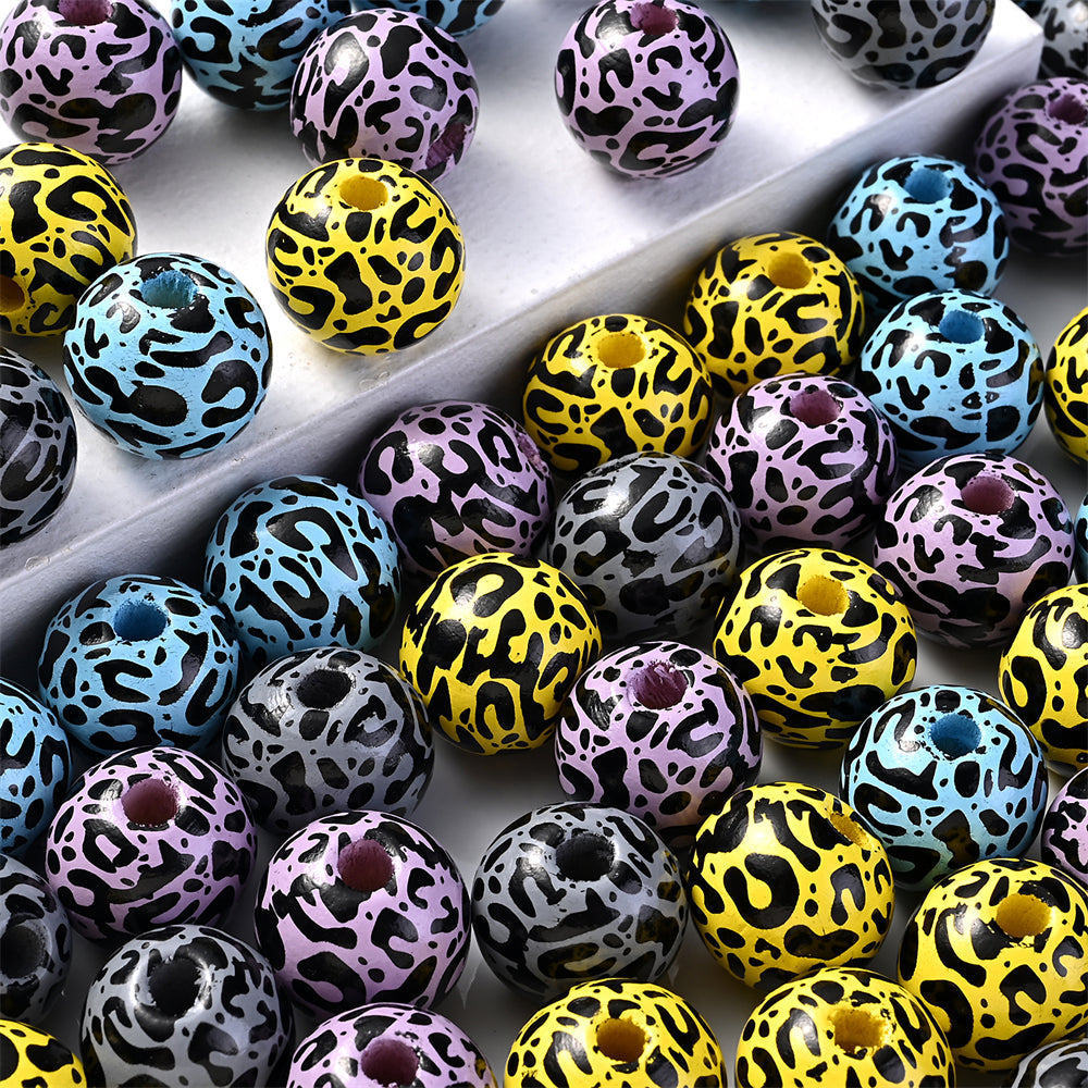Leopard Print Wooden Spacer Beads