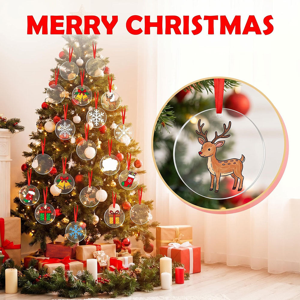 Blank Round Transparent Acrylic Christmas Ornament Keychain Charms