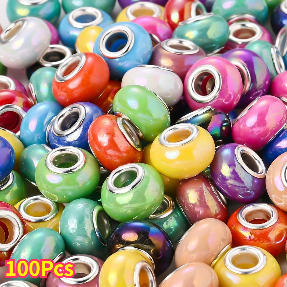30/50/100pcs 9x14mm Random Mixed Color European Style Acrylic Large Hole Spacer Beads
