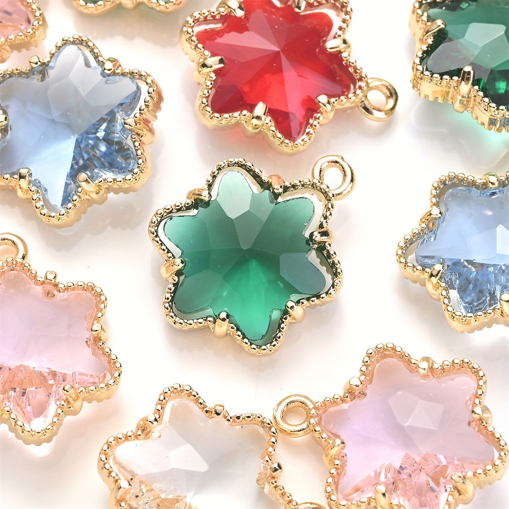 5PCS 13×16mm Faceted Ice Flower Glass Pendant Set