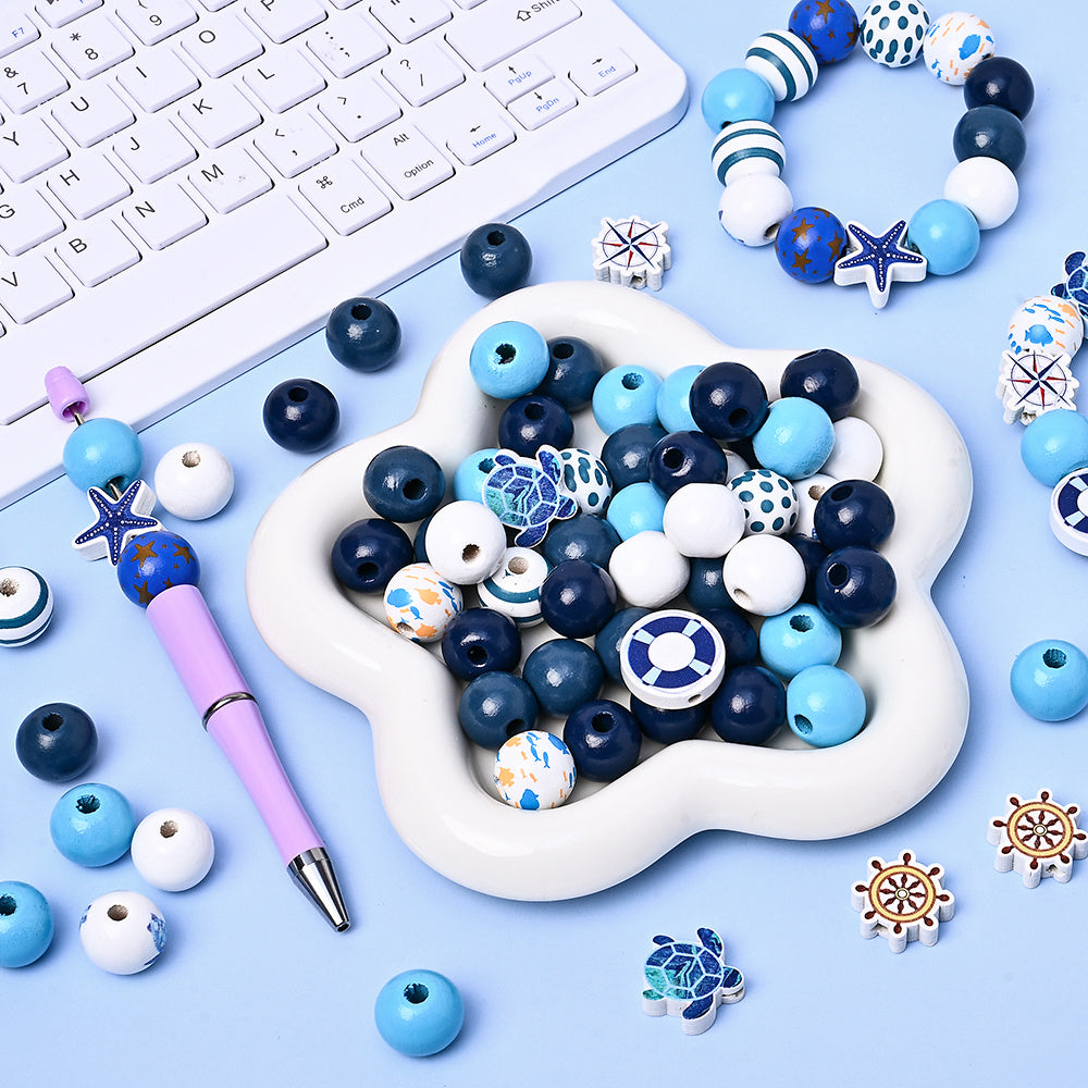 Marine-Themed Wooden Beads