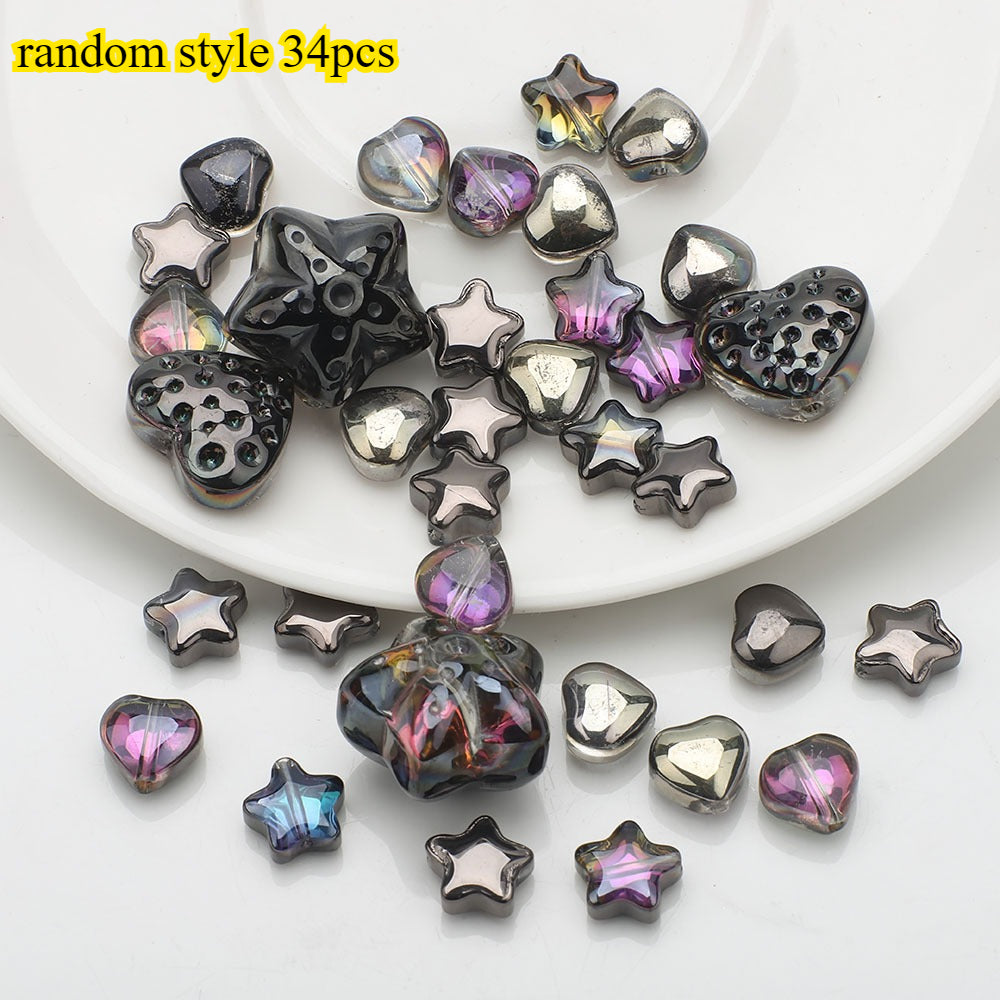 34pcs Star & Heart Electroplated Glass Beads