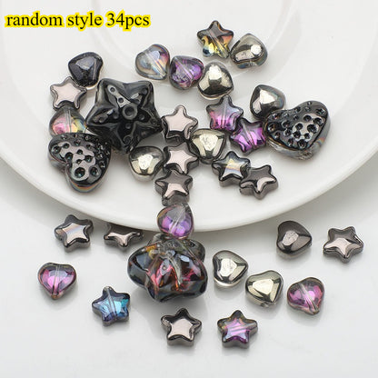 34pcs Star & Heart Electroplated Glass Beads