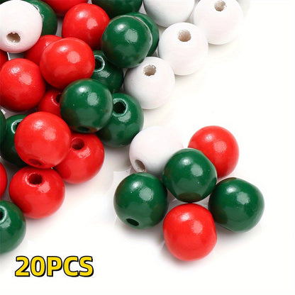 20pcs 16mm Christmas Round Wooden Beads
