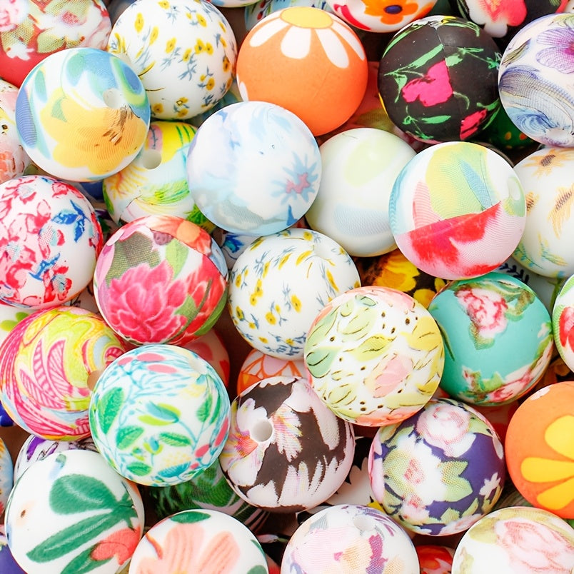30/50pcs 15mm Floral Silicone Beads