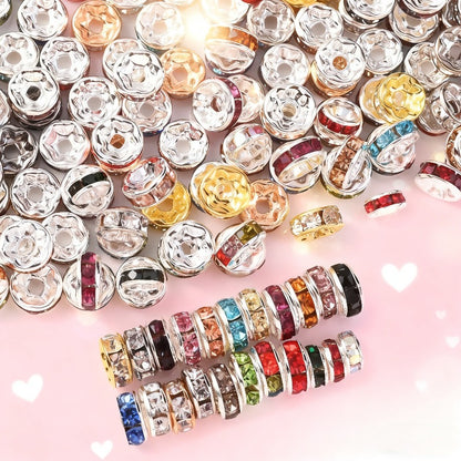 50pcs 4/6/8/10mm Rhinestone Alloy Spacer Beads