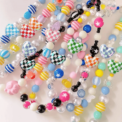 10pcs/set Multicolor Shiny Acrylic Checkerboard Heart Beads