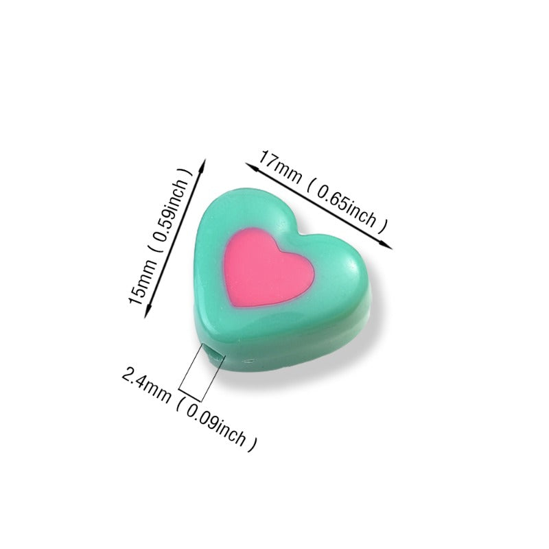 10pcs 17x15mm Sandwich Heart Acrylic Beads
