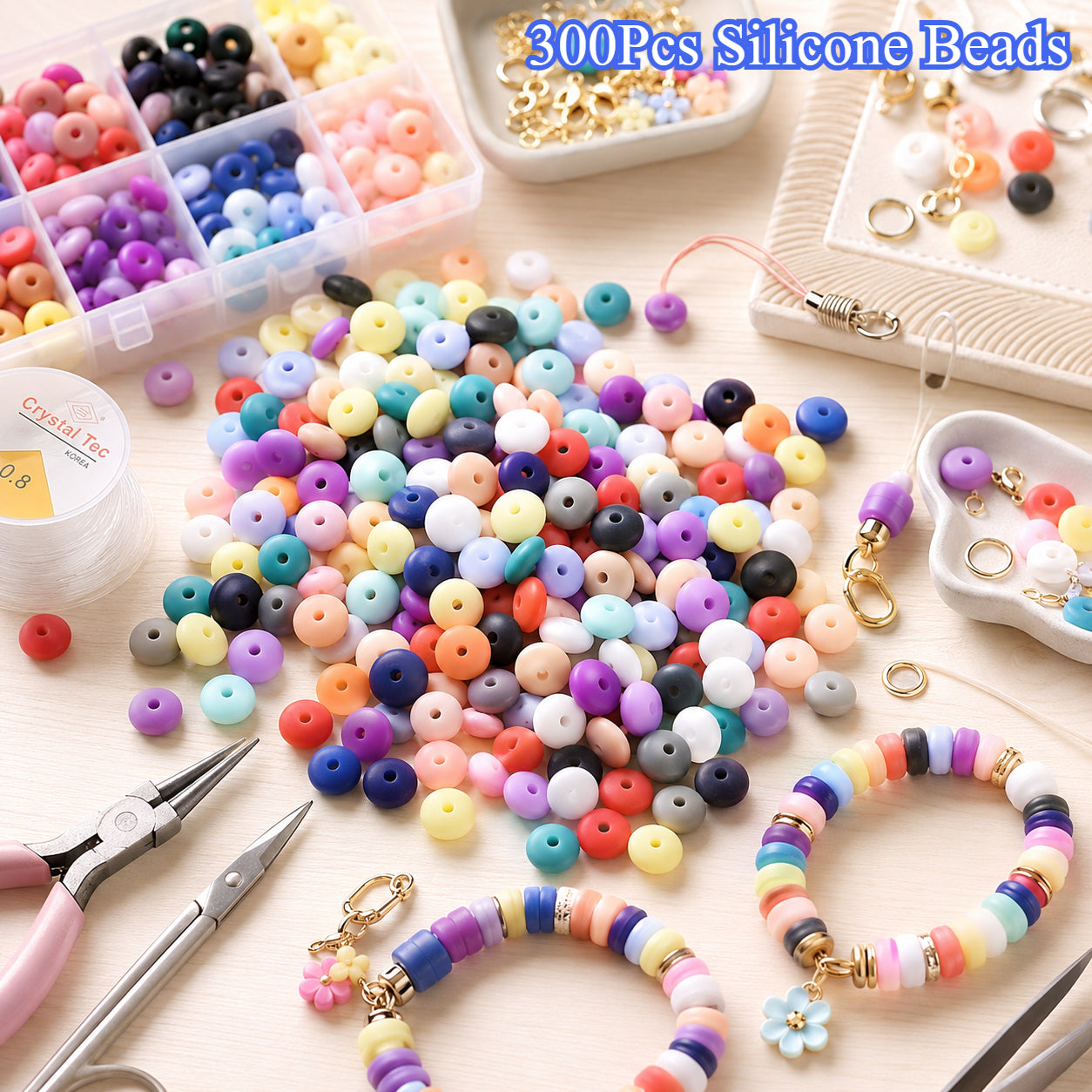 300pcs Random Color Abacus Silicone Beads