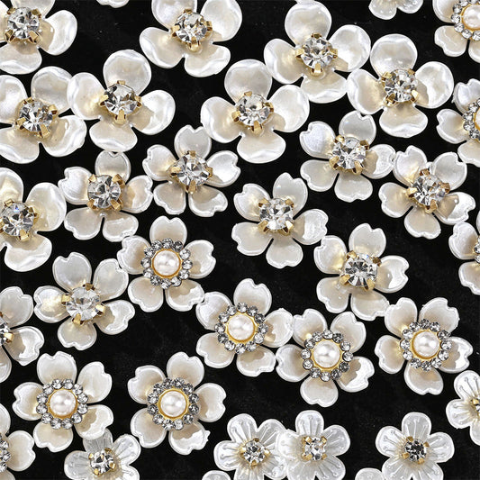 White Rhinestone Five-Petal Flower Patches