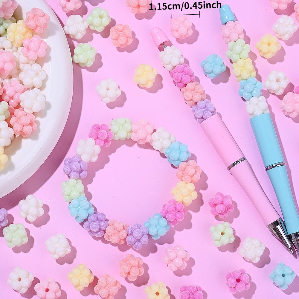 Macaron Color Flocked Flower Beads