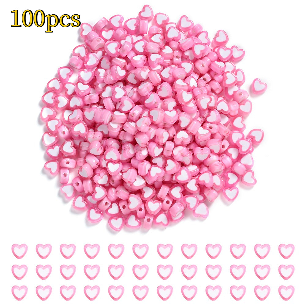 100pcs/set 7x8mm Pink Peach Gradient Heart Acrylic Beads