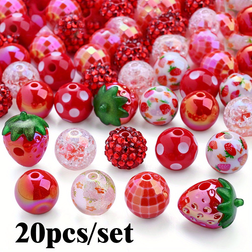 20pcs/set Strawberry Series Resin Beads Set