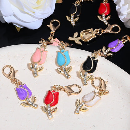12PCS Sparkling Tulip Mini Keychain Set
