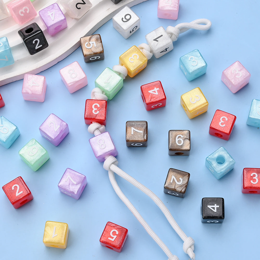 Glitter Number Cube Acrylic Beads
