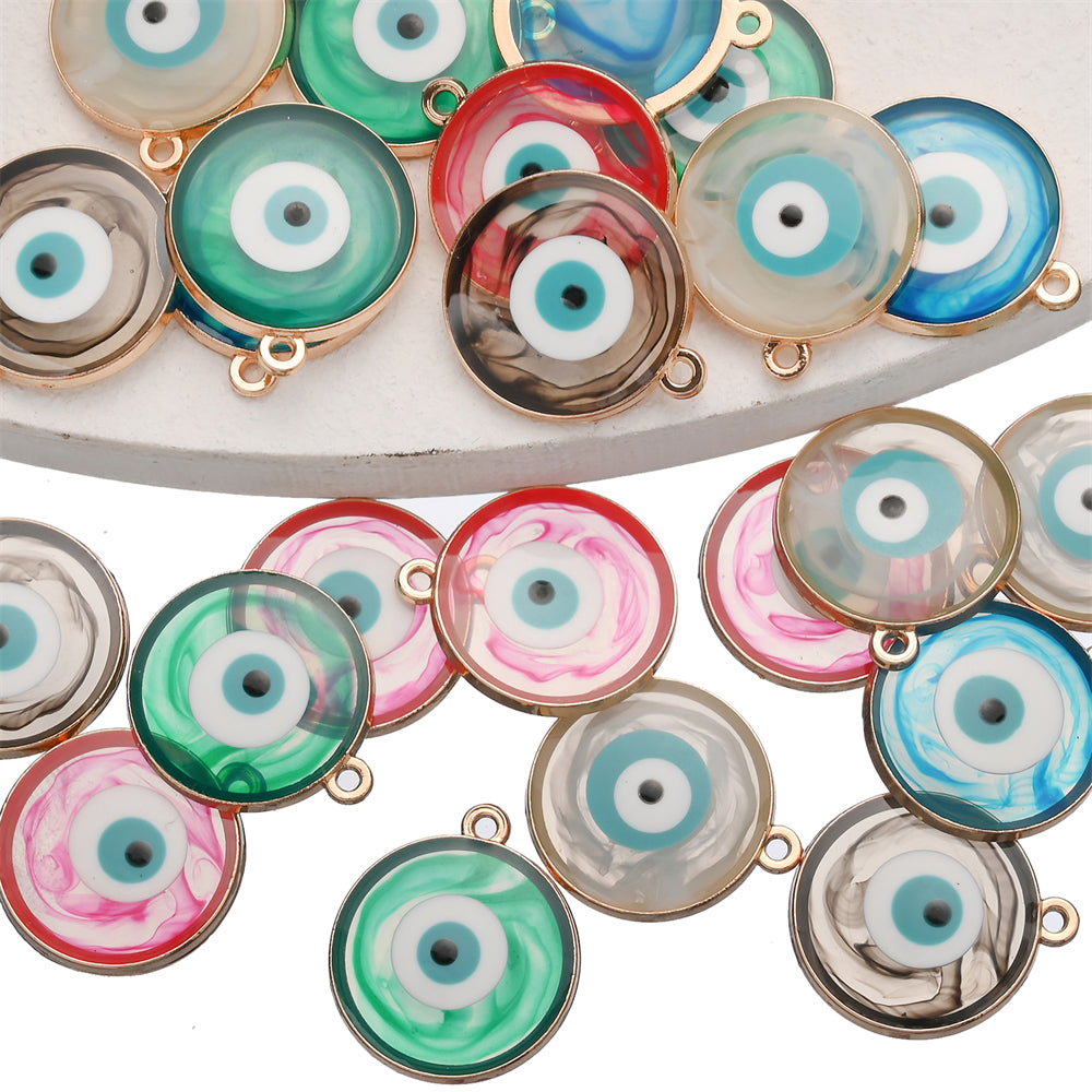 Colorful Alloy Evil Eye Flat Round Charms