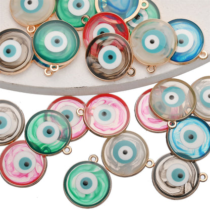 Colorful Alloy Evil Eye Flat Round Charms