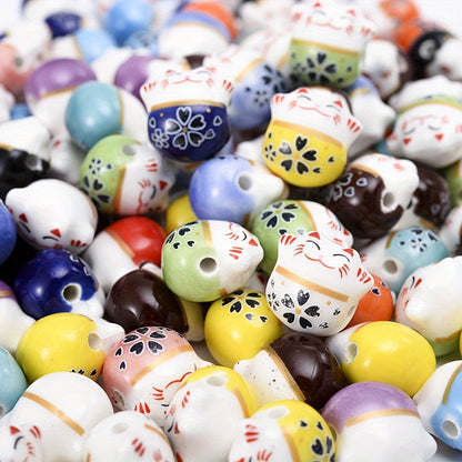 Mixed Lucky Cat Ceramic Beads