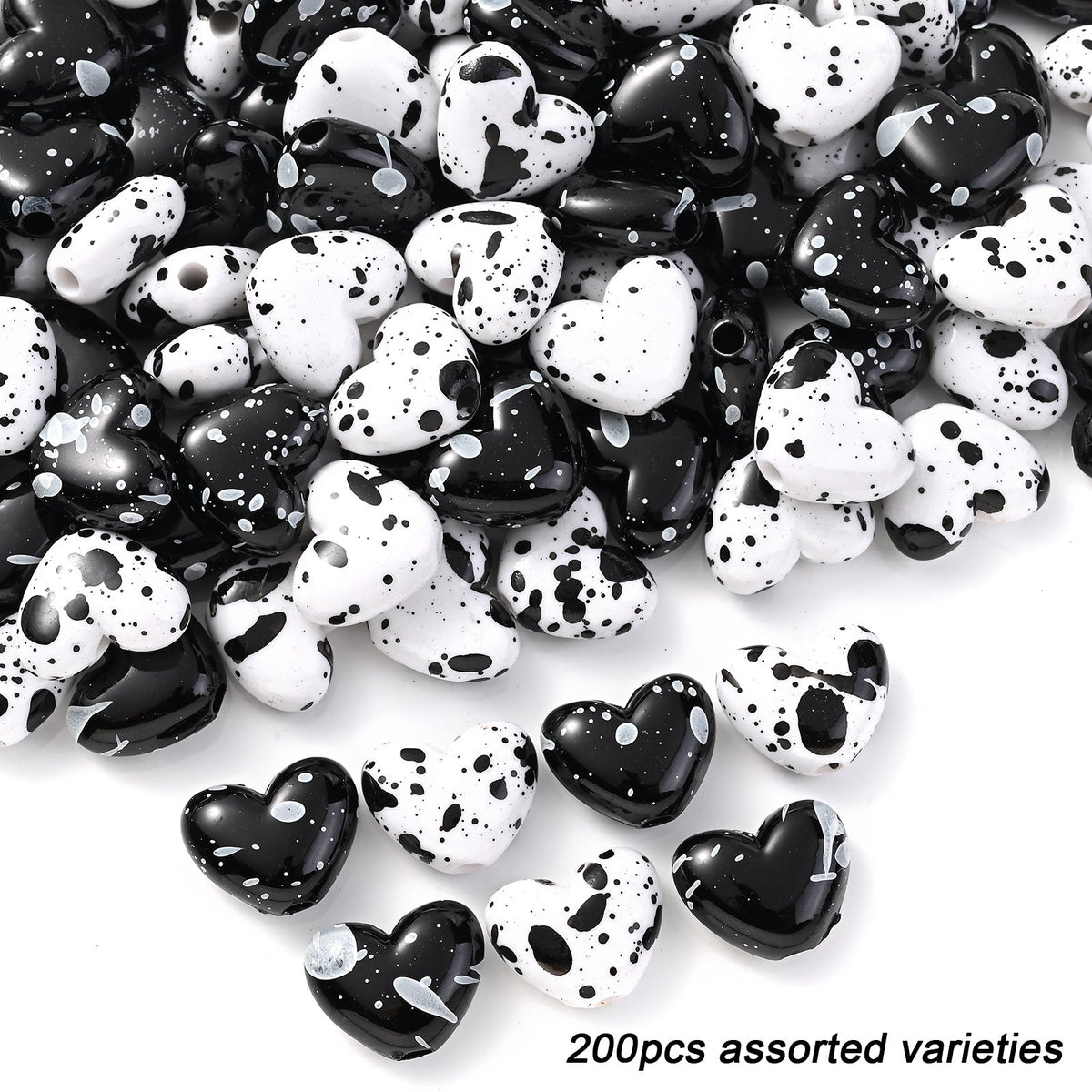 100/200pcs Star Heart Butterfly Beads Acrylic Black & White Graffiti