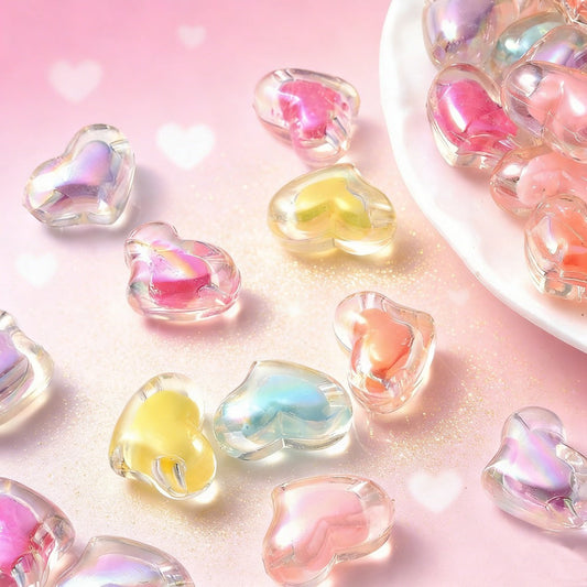 100pcs/set 7x8mm Heart-Shaped Shiny Acrylic Spacer Beads