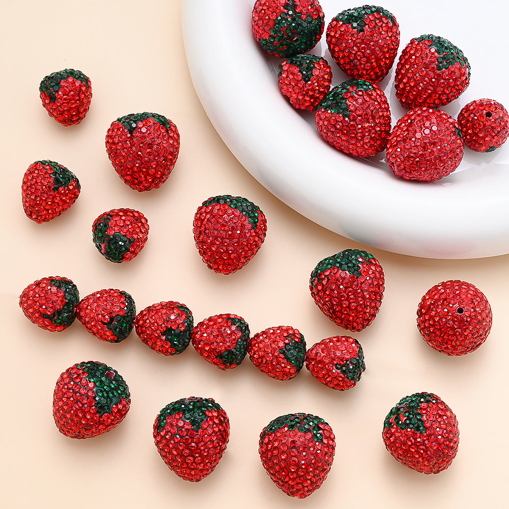 2pcs Handmade Disco Charm Strawberry Polymer Clay Beads