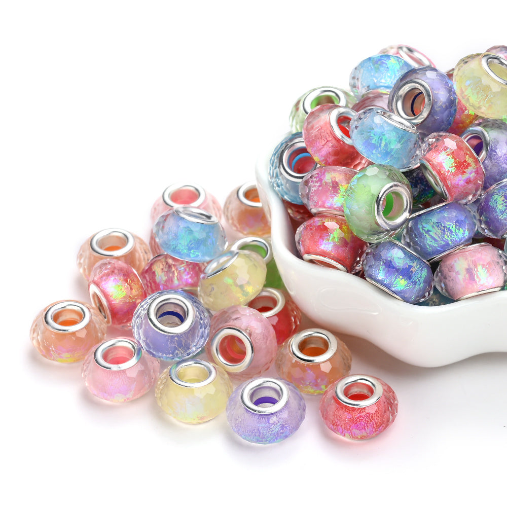 30pcs 9x14mm AB Color Faceted Acrylic Large Hole Beads