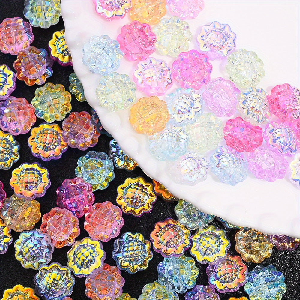20PCS 15mm Transparent AB Sunflower Glass Jelly Spacer Beads