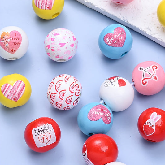 10PCS 16mm Multicolor Printed Wooden Bead Set