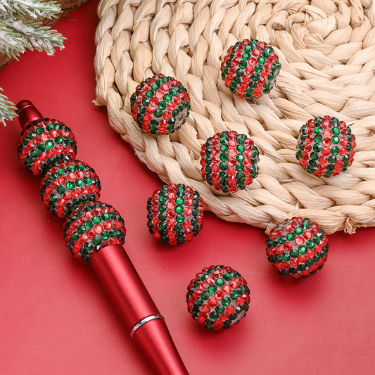 Red and Green Striped Resin Beads