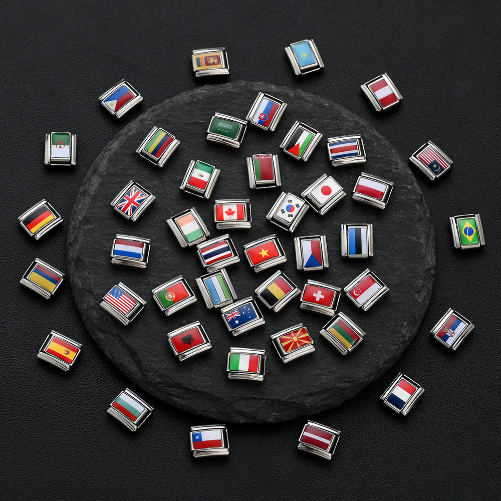 World Flag Alloy Bracelet Module