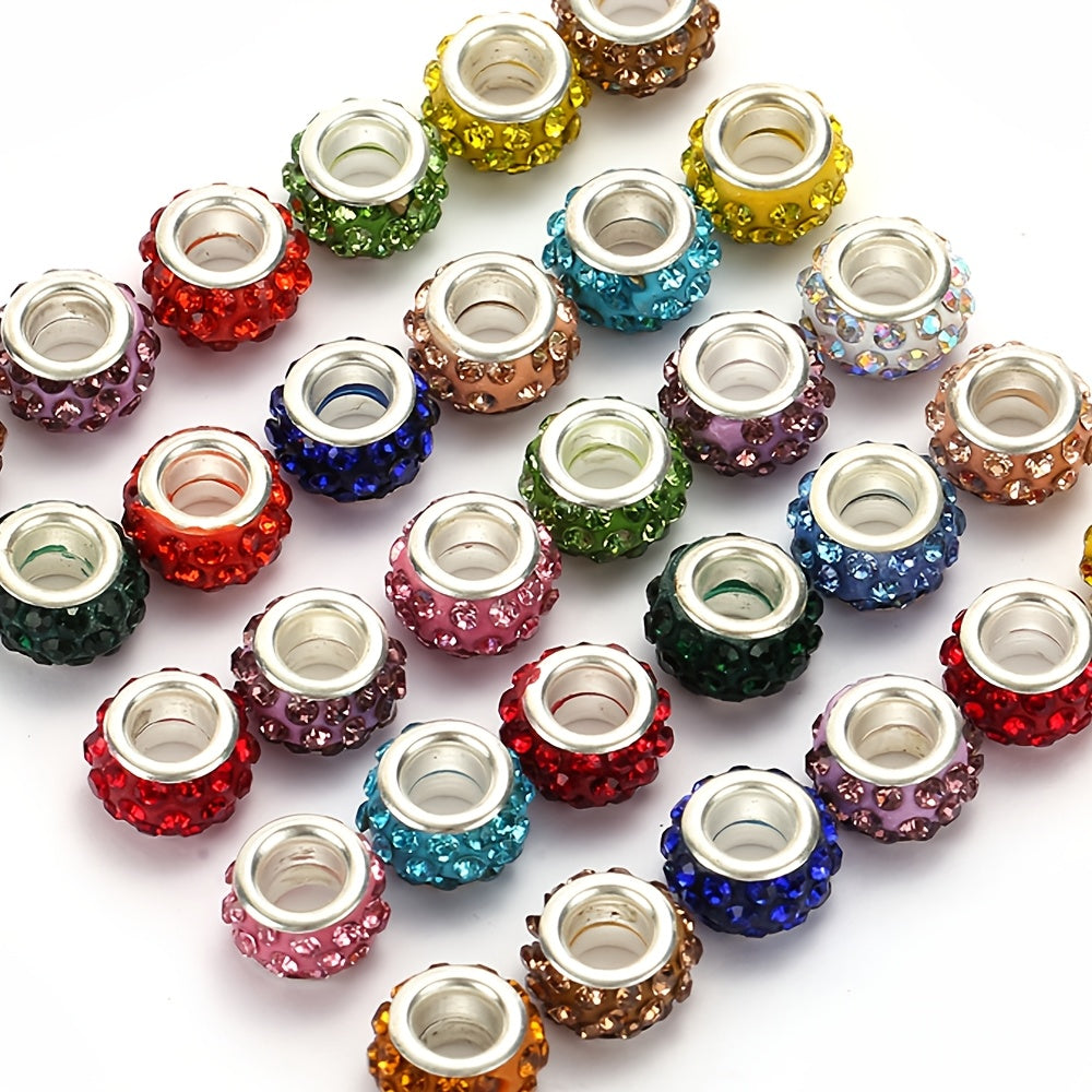 50pcs 11mm Large Hole Rhinestone Alloy Beads