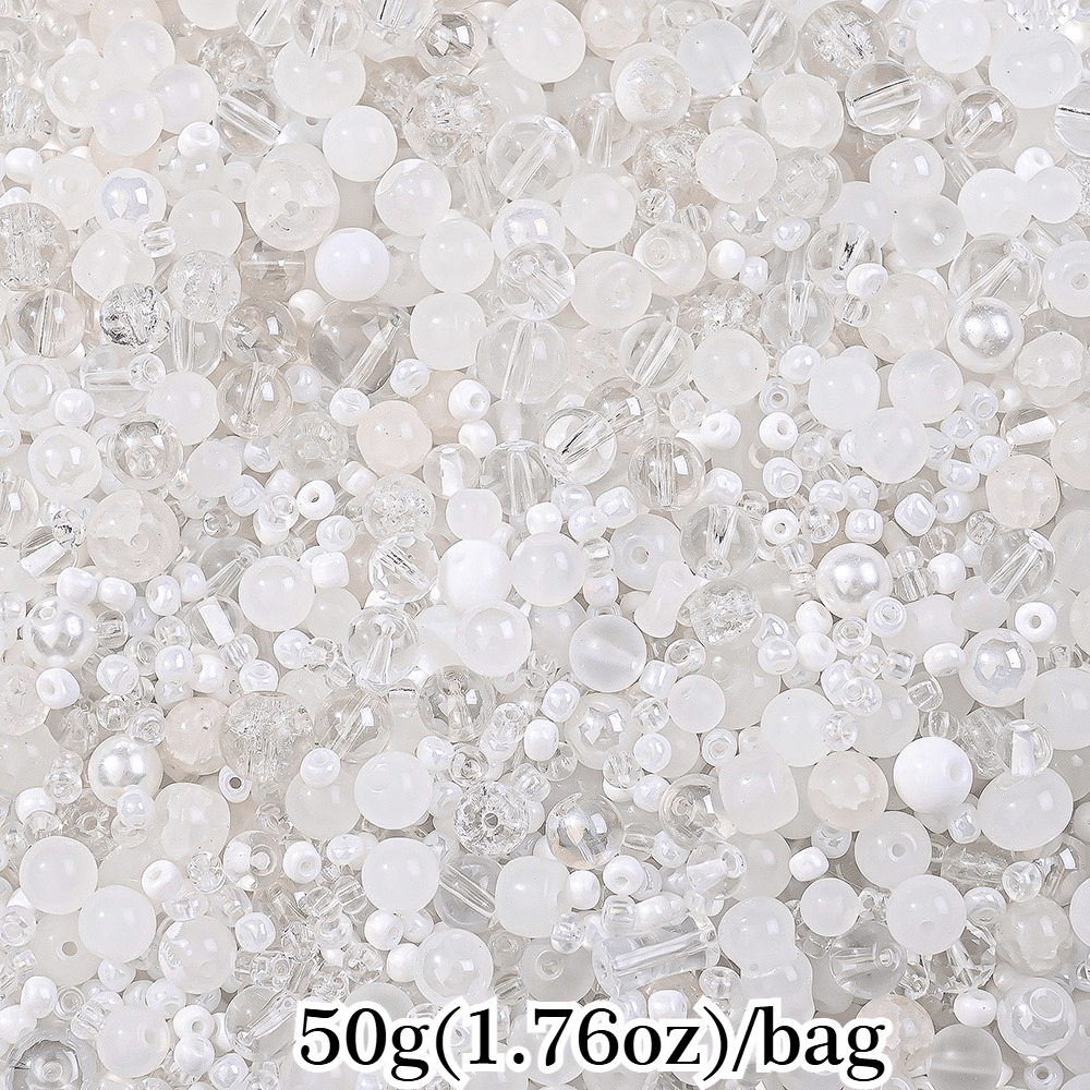 50g 3-12mm Multi-Style Glass Round Beads