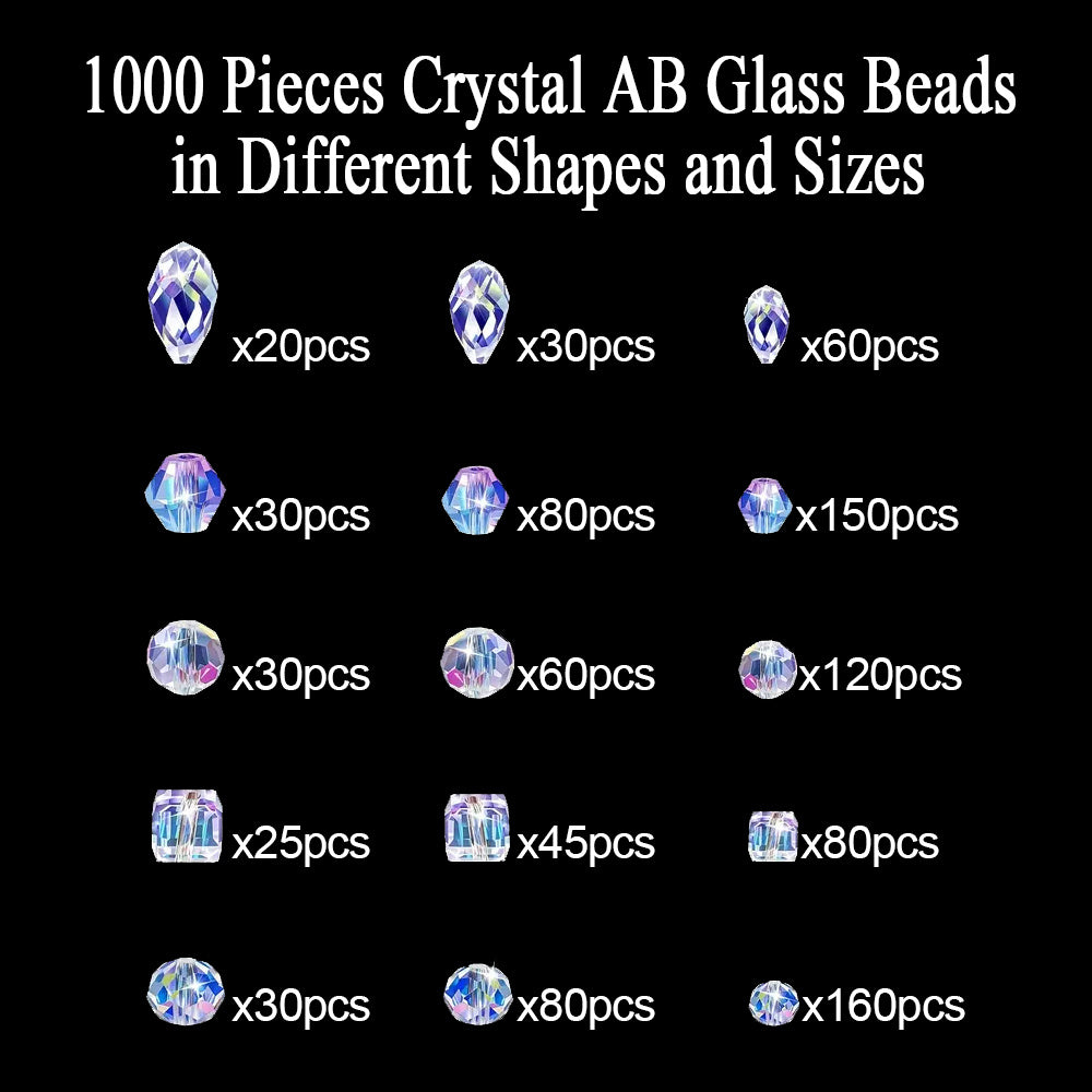 1000pcs/set Transparent AB Crystal Glass Bead Kit