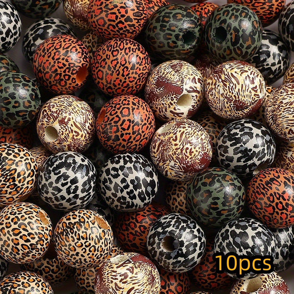 10pcs 16mm Leopard Print Wooden Beads