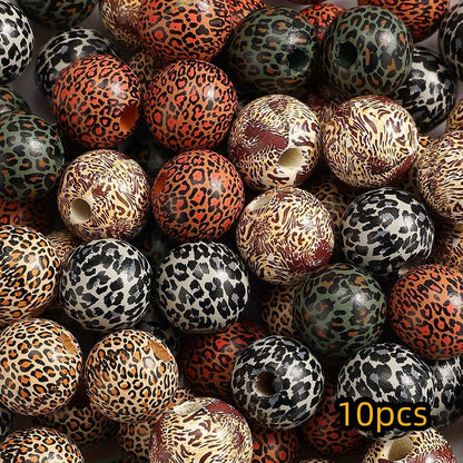 10pcs 16mm Leopard Print Wooden Beads