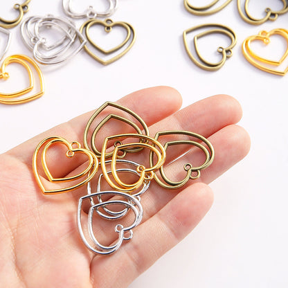 Double Heart Hollow Alloy Pendant Charms
