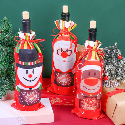 1/3PCS 13×32cm Christmas Character Wine Bottle Bag Set