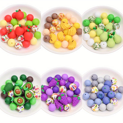 25pcs/set Fruit Theme Silicone Focal Beads