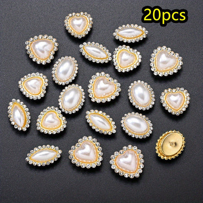White Heart and Teardrop Rhinestone Pearl Cabochons