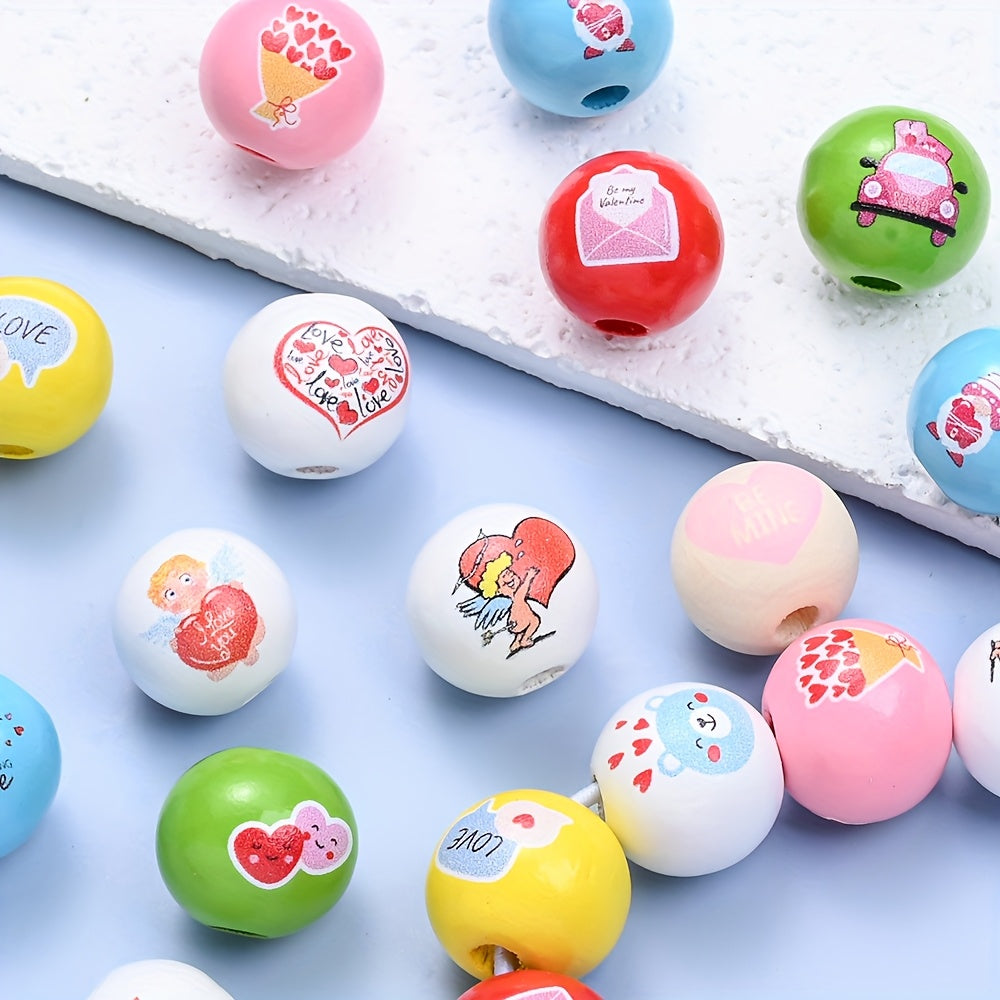 Valentine's Day Printed Wooden Spacer Beads
