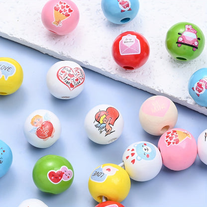Valentine's Day Printed Wooden Spacer Beads