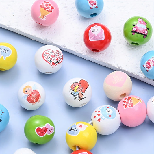 Valentine's Day Printed Wooden Spacer Beads