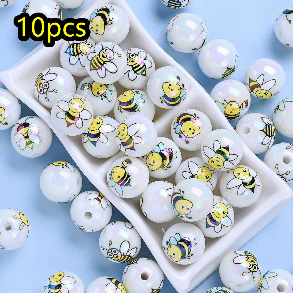 10pcs 16mm Yellow Bee Acrylic Beads