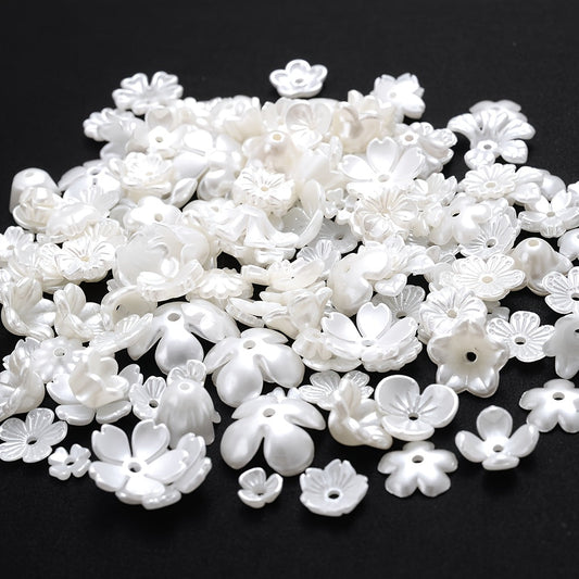 100PCS White Flower-Shaped Acrylic Bead Set