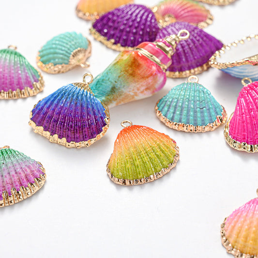 Colorful Gold-Trimmed Shell Pendant Charms