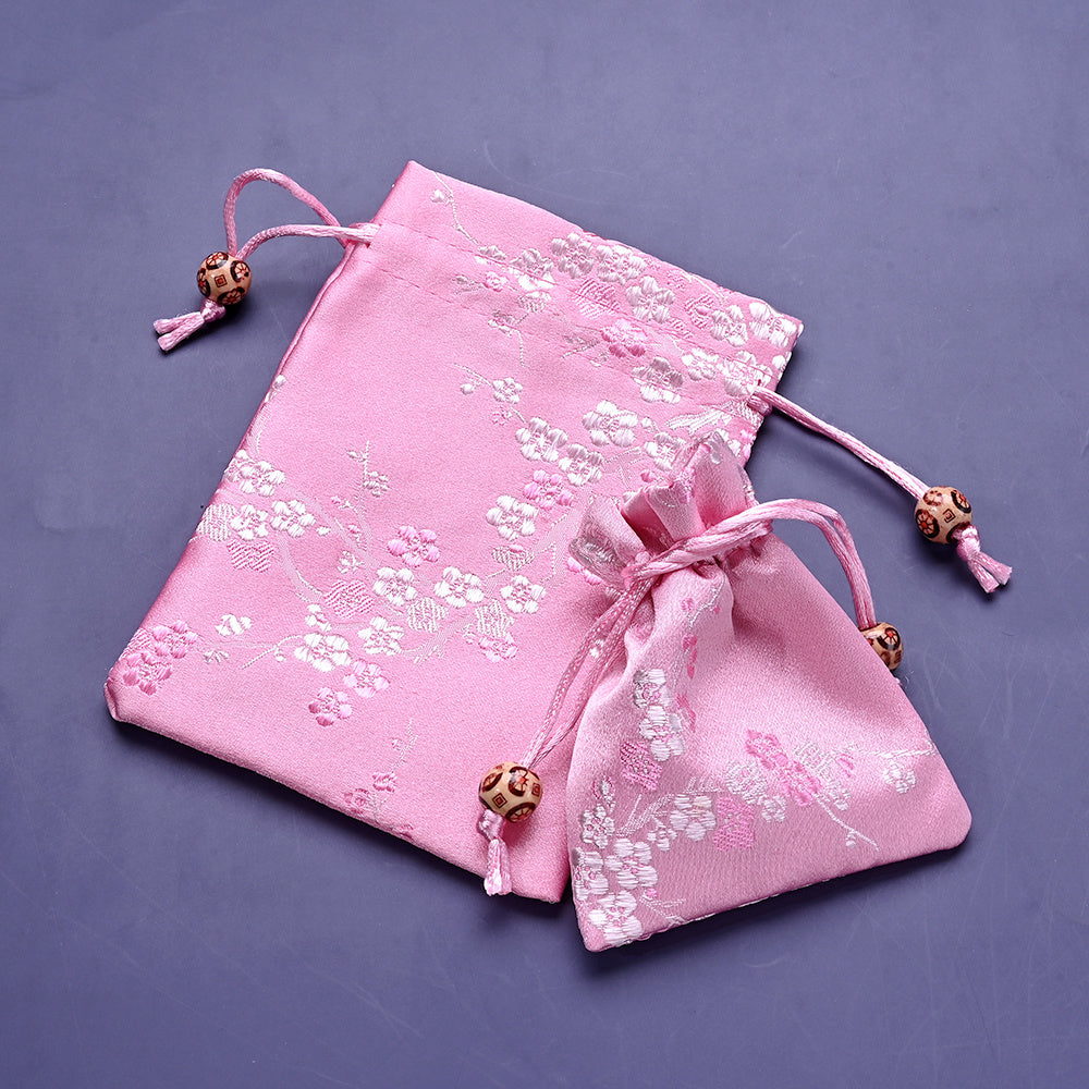 2-Piece Floral Embroidered Satin Drawstring Gift Bag Set